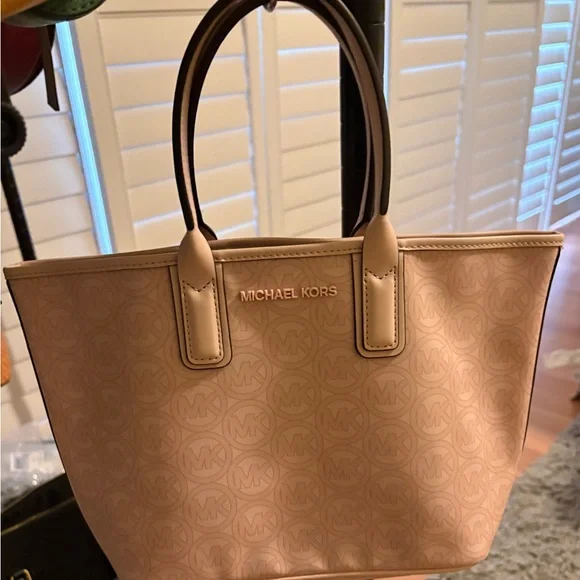 Michael Kors Jodie Logo Jacquard Powder Blush Small Tote Bag - Picture 1 of 3